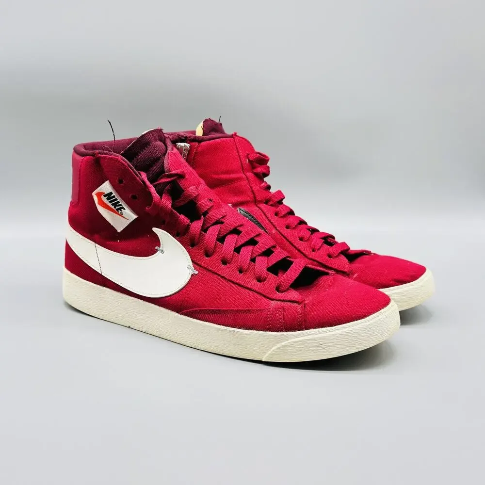 Nike Blazer Mid Shoes Womens 11.5 Noble Red Canvas BQ4022-603 Zip Canvas Rare